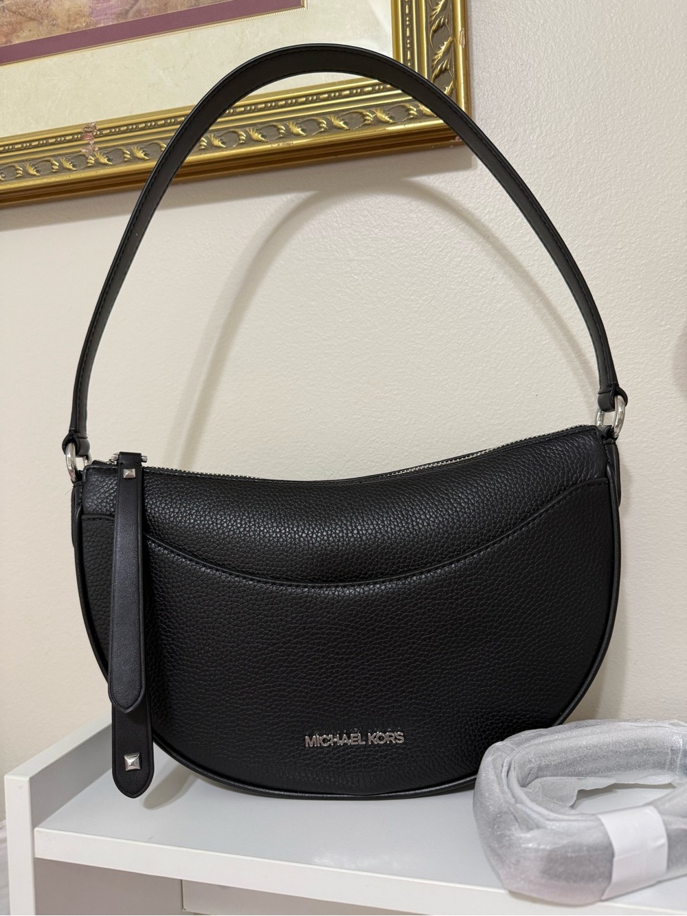 Michael Kors Dover Black Pebbled Leather Hobo Shoulder Bag